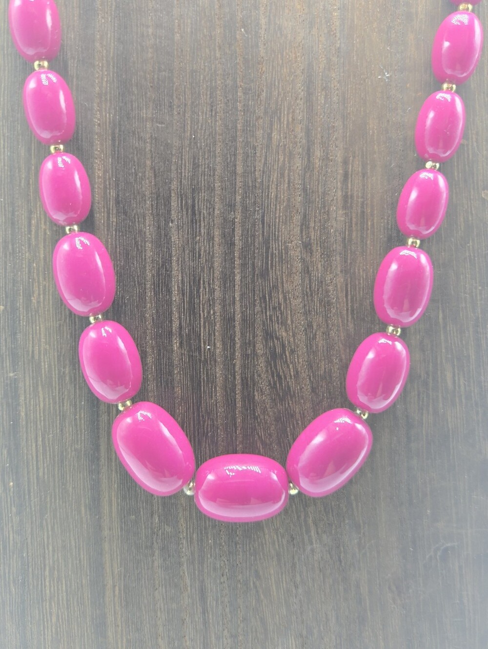 0's Magenta Necklace Graduated Beads Gold Tone Spacers Statement Fashion Costume